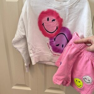 Zara Smiley World White Smiley Face Sweatshirt and Shorts Set